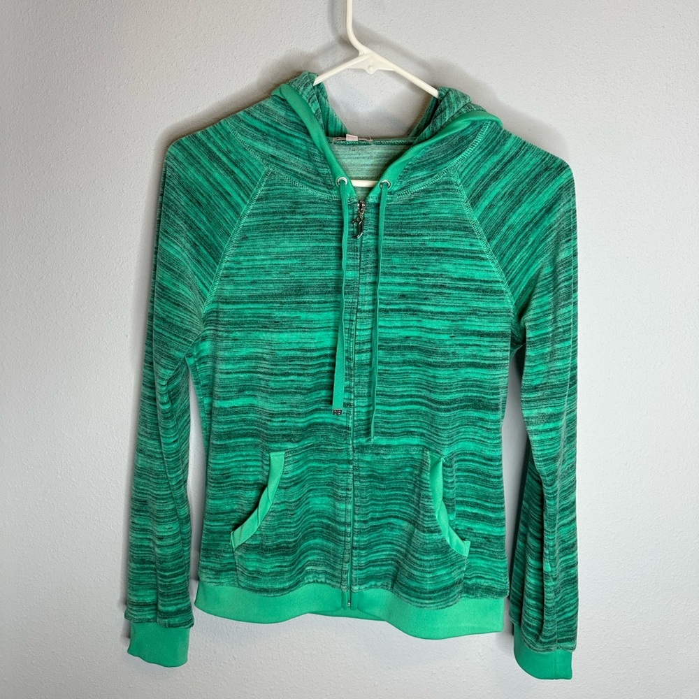 Juicy Couture hooded velvet zip up green black size small women’s Y2K